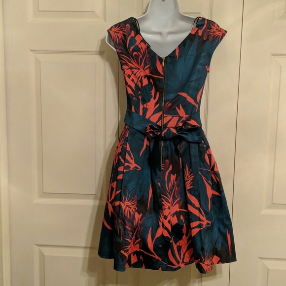Closet modcloth teal floral print dress UK 8 US 4 - Picture 3 of 3